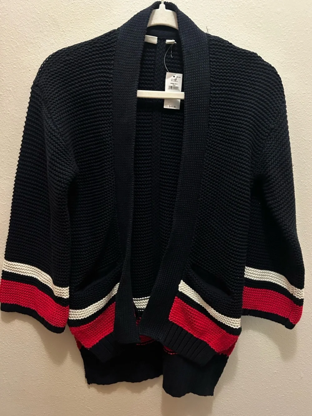 NWT GAP Kids dark navy blue with red stripe 100% cotton cardigan